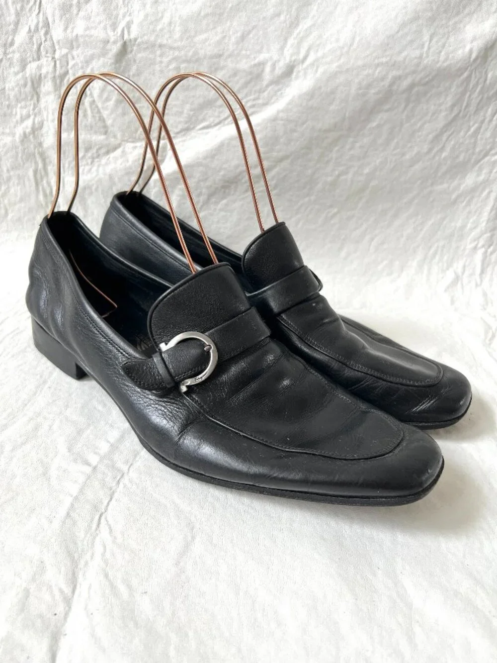 Salvatore Ferragamo loafers mens 10 D dress shoes black leather monk strap